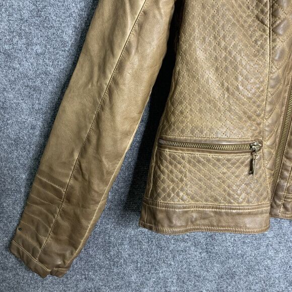 J2 Faux Leather Jacket Women XL Brown Aged Look Zip Front & Sleeves Lined - Picture 4 of 16